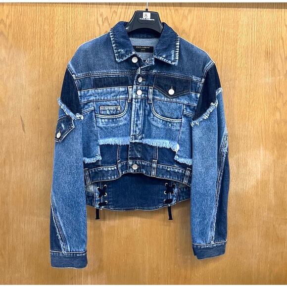 NWT Dolce & Gabbana Cropped Blue Denim Patchwork Jean Jacket IT 40 S - Picture 9 of 11